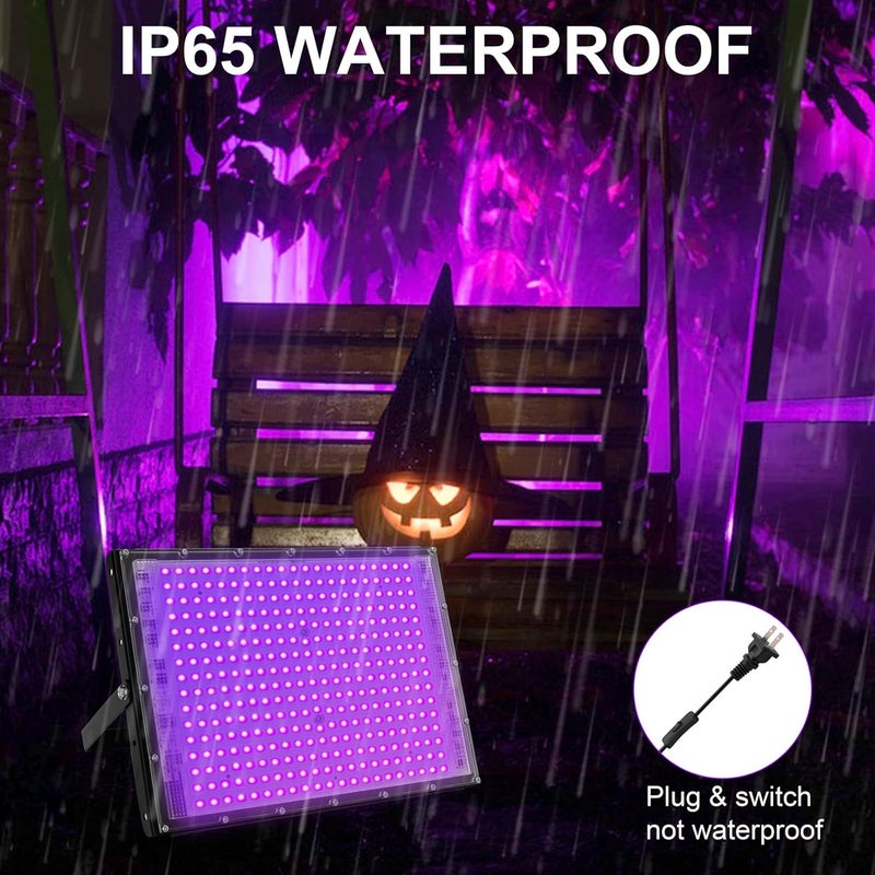Waygor 300W LED Black Lights for Glow Party, Halloween Black Light Flood Light IP65 Waterproof 395nm UV Blacklight Floodlight Purple BlackLights Spotlight Fluorescent UV Light Lamp for Decor (2 Pack) - Image 4